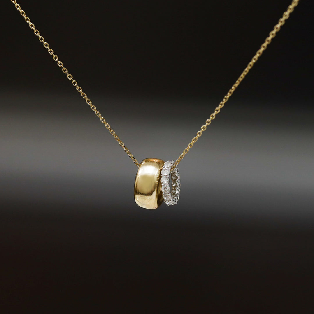 Double Ring Necklace: 14K Gold Ring and Lab Diamond Eternity Ring Pendant