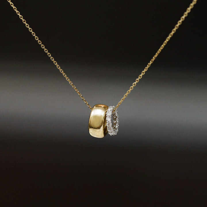 Double Ring Necklace: 14K Gold Ring and Lab Diamond Eternity Ring Pendant