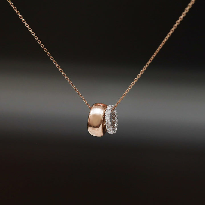 Double Ring Necklace: 14K Gold Ring and Lab Diamond Eternity Ring Pendant