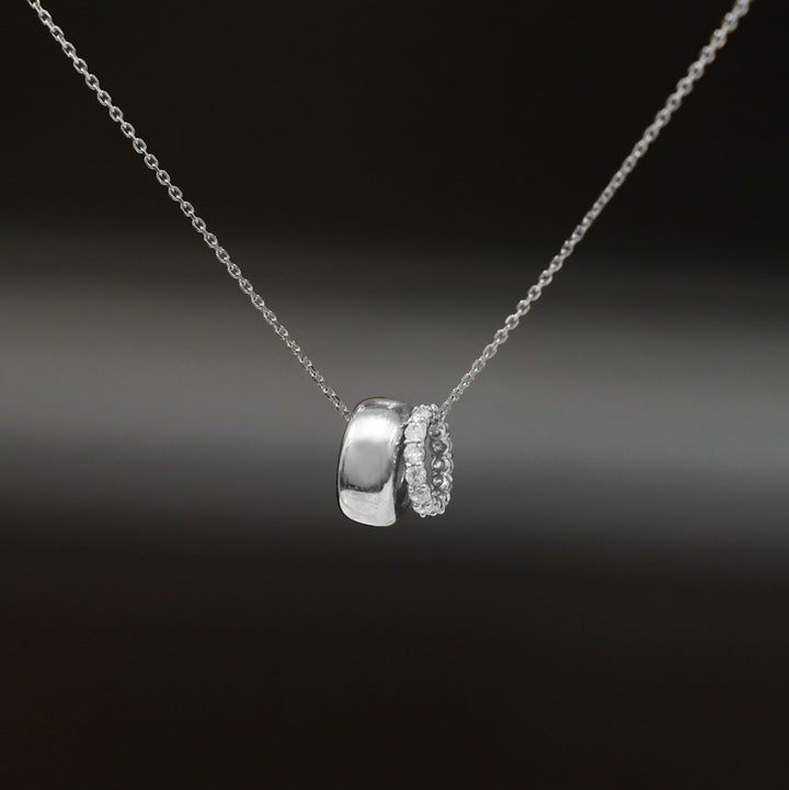 Double Ring Necklace: 14K Gold Ring and Lab Diamond Eternity Ring Pendant