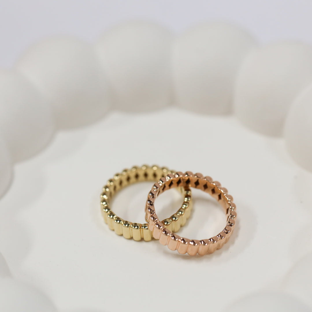 Fluted Glossy Textured Stackable Ribbed 14K Gold Ring