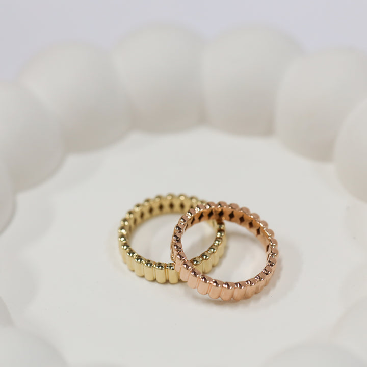Fluted Glossy Textured Stackable Ribbed 14K Gold Ring
