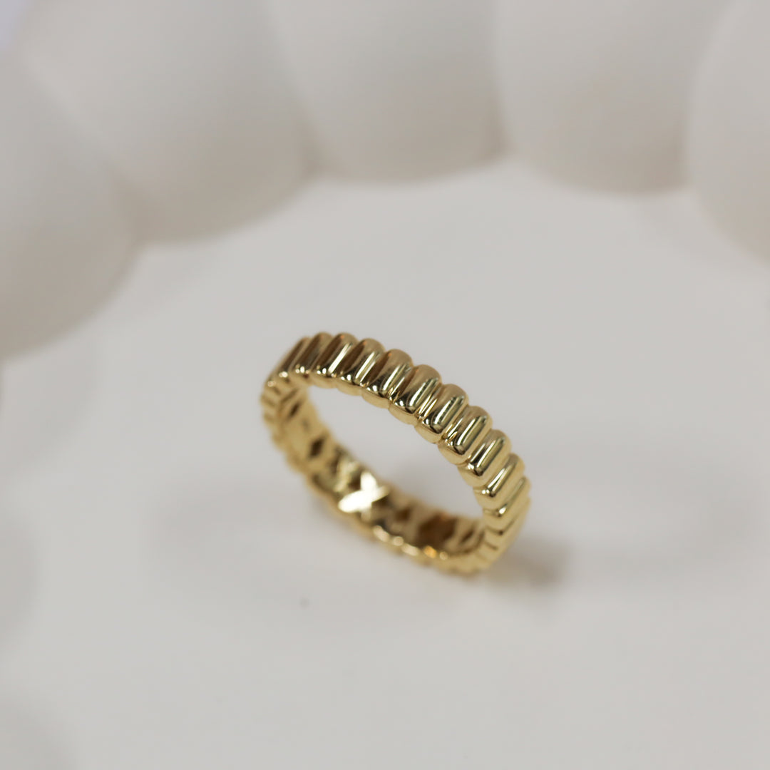 Fluted Glossy Textured Stackable Ribbed 14K Gold Ring