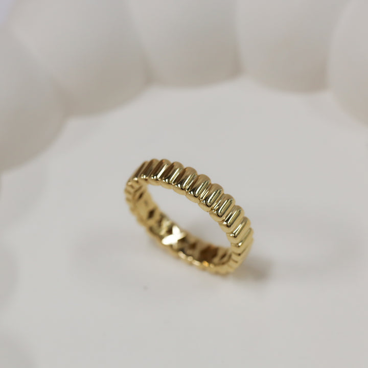 Fluted Glossy Textured Stackable Ribbed 14K Gold Ring