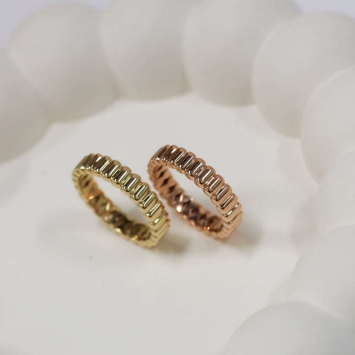 Fluted Glossy Textured Stackable Ribbed 14K Gold Ring
