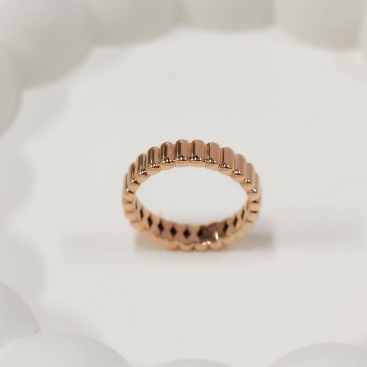 Fluted Glossy Textured Stackable Ribbed 14K Gold Ring