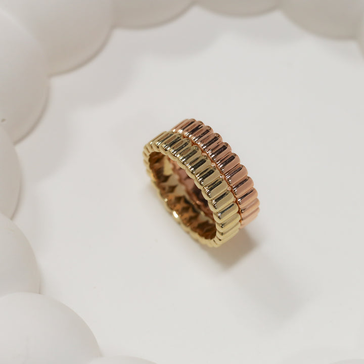 Fluted Glossy Textured Stackable Ribbed 14K Gold Ring