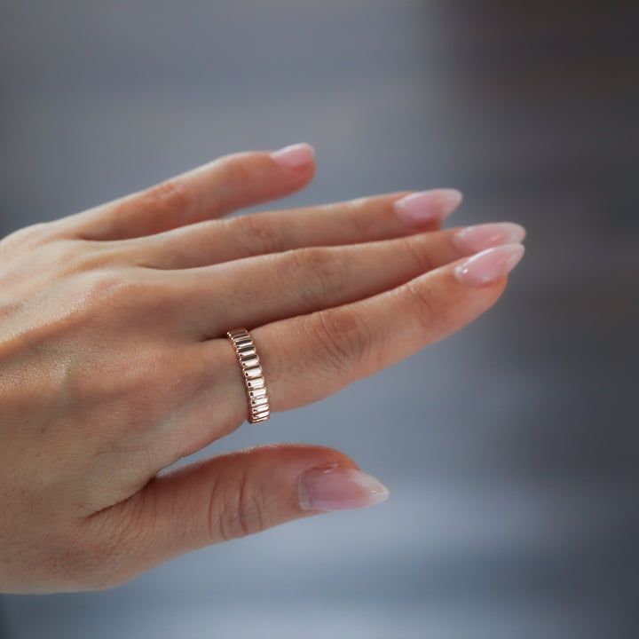 Fluted Glossy Textured Stackable Ribbed 14K Gold Ring