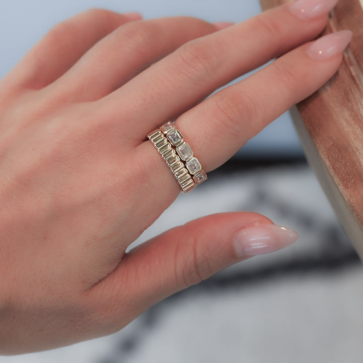 Fluted Glossy Textured Stackable Ribbed 14K Gold Ring