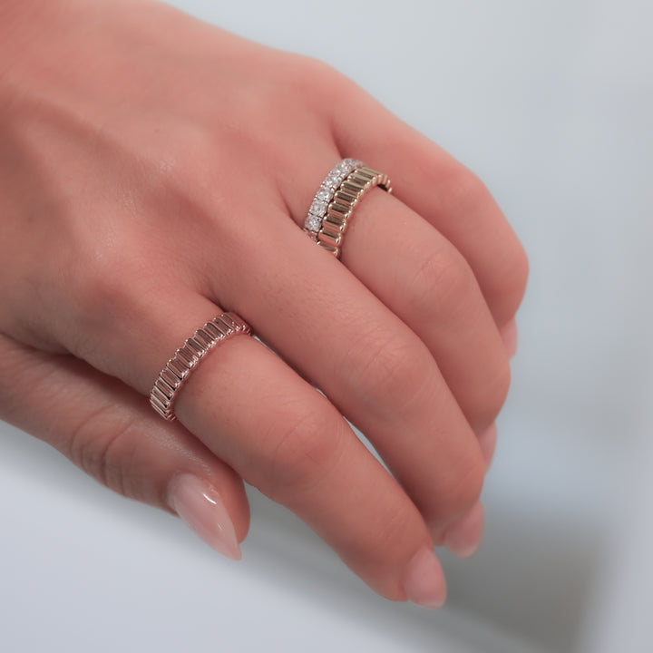 Fluted Glossy Textured Stackable Ribbed 14K Gold Ring