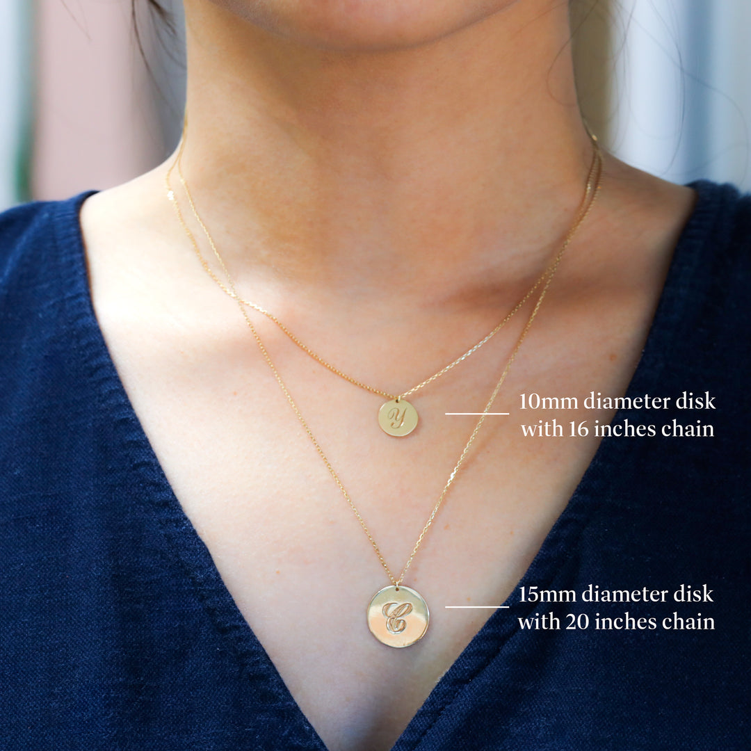 14K Coin Custom Charm Initial Disk Layering Necklace