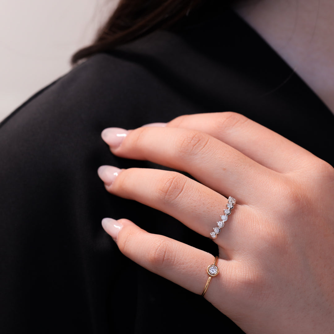 Half Eternity Diamond Ring – 14K Solid Gold Stacking Band for Wedding