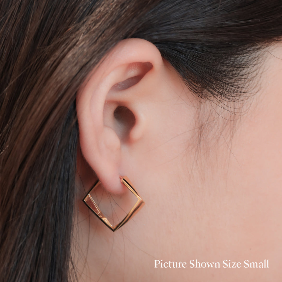 Thick Square Angled 14K Solid Gold Hoop Bold Geometric Earrings