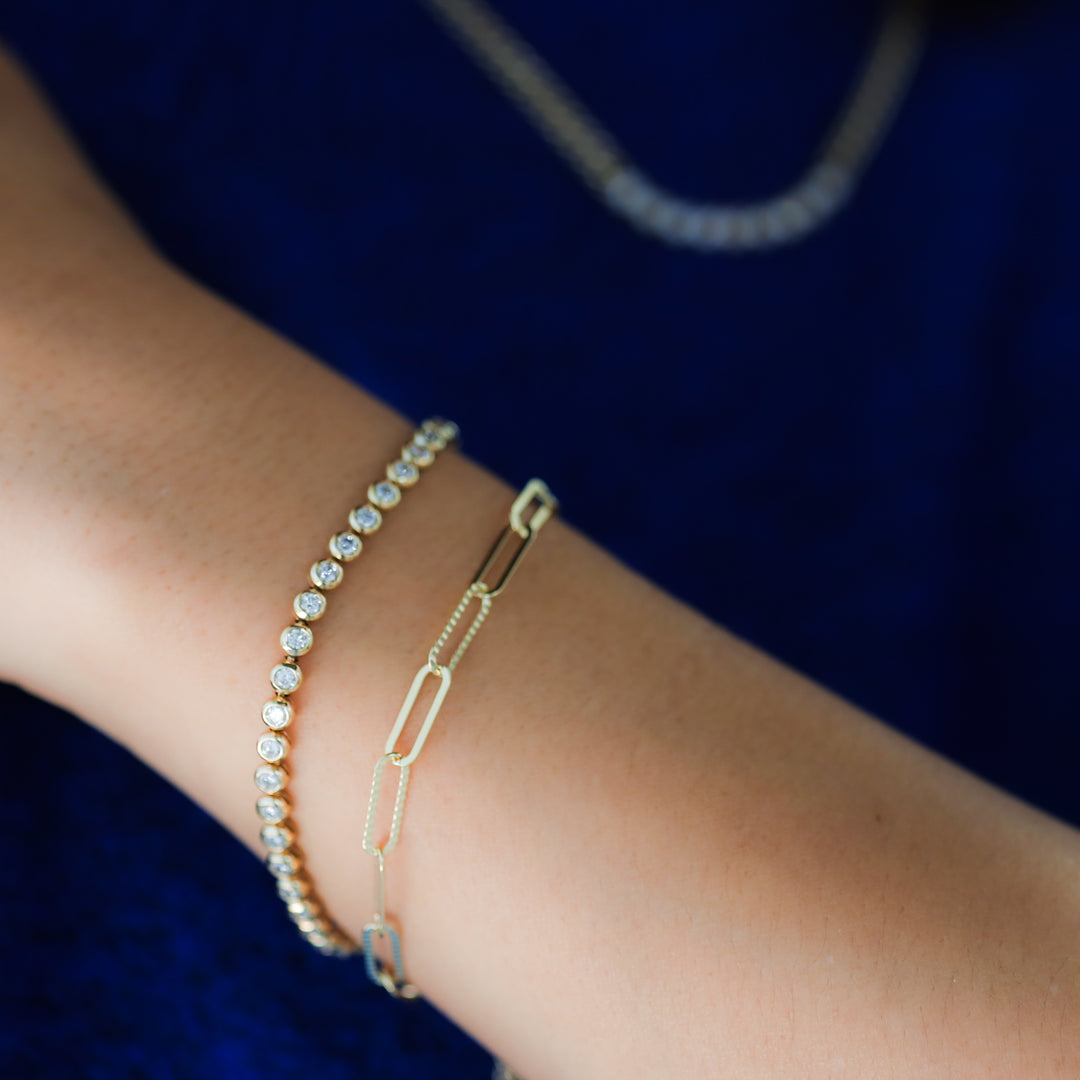 Mini Glitter Paper Clip Bracelet – 14K Solid Gold Dainty Adjustable Chain (12mm Links)