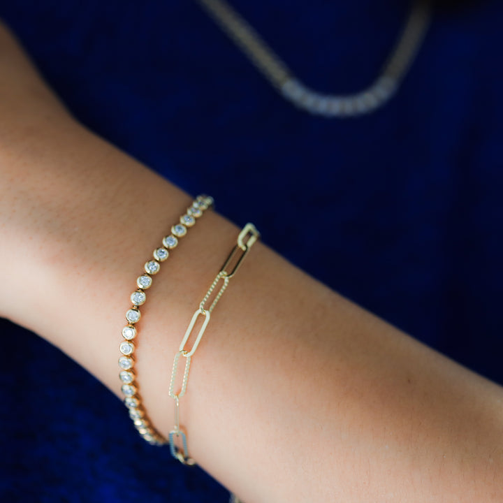 Mini Glitter Paper Clip Bracelet – 14K Solid Gold Dainty Adjustable Chain (12mm Links)