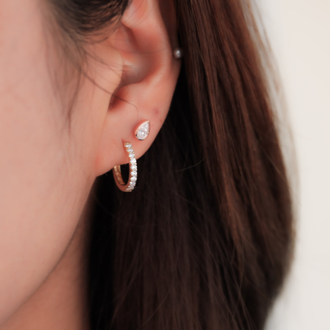 Pear Cut Bezel Set Lab Diamond 14K Solid Gold Studs / Single or Pair