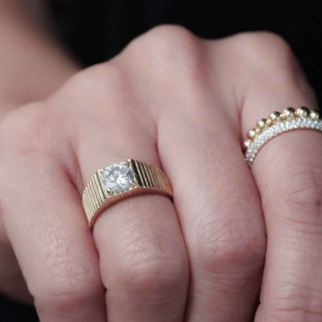 Ripped Vintage Solitaire Diamond Ring  in 14K Gold Engagement Ring
