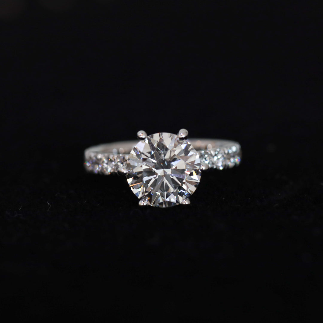 3 ct Round Cut Diamond Pave Set Engagement RIng