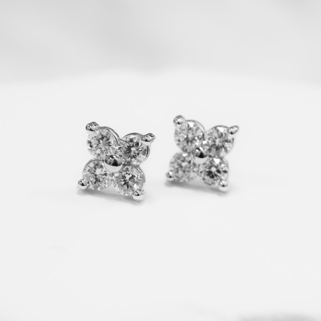 4 Round Diamonds 14K Solid Gold Earrings Studs