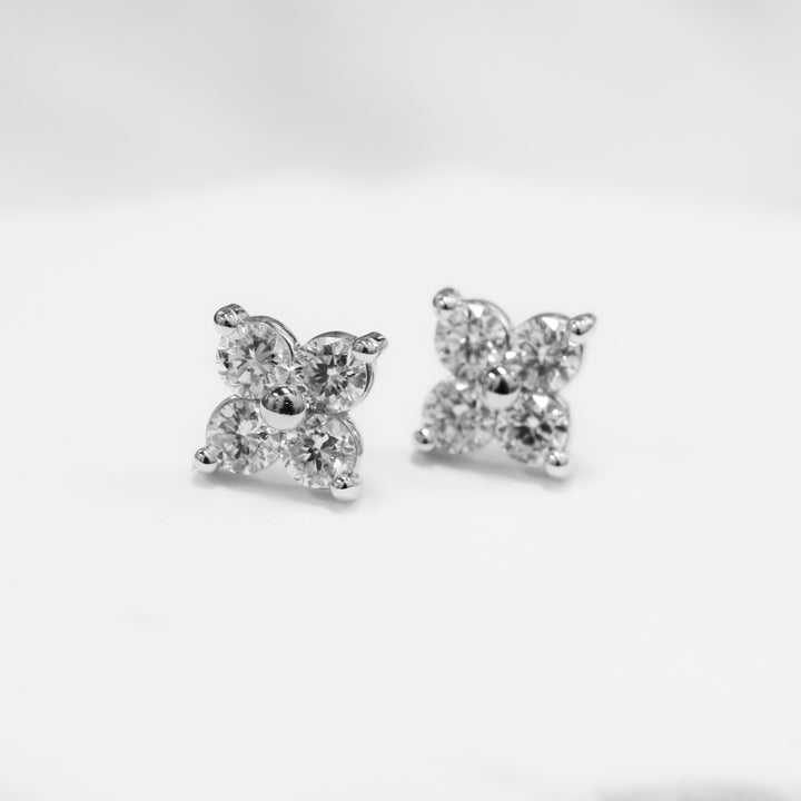 4 Round Diamonds 14K Solid Gold Earrings Studs