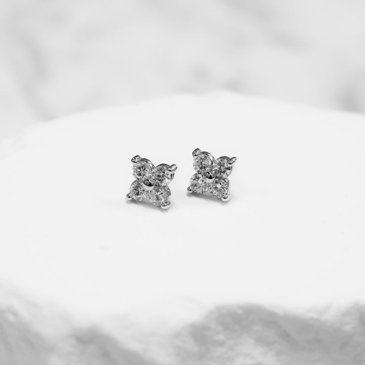 4 Round Diamonds 14K Solid Gold Earrings Studs