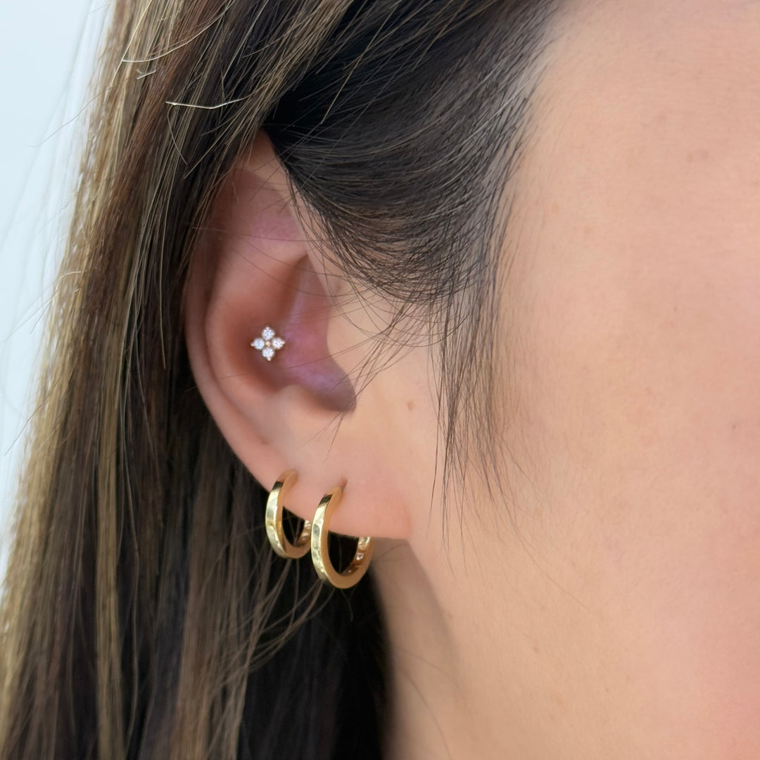 Petite 4 Round Diamonds 14K Solid Gold Earrings Studs (Single or Pair)