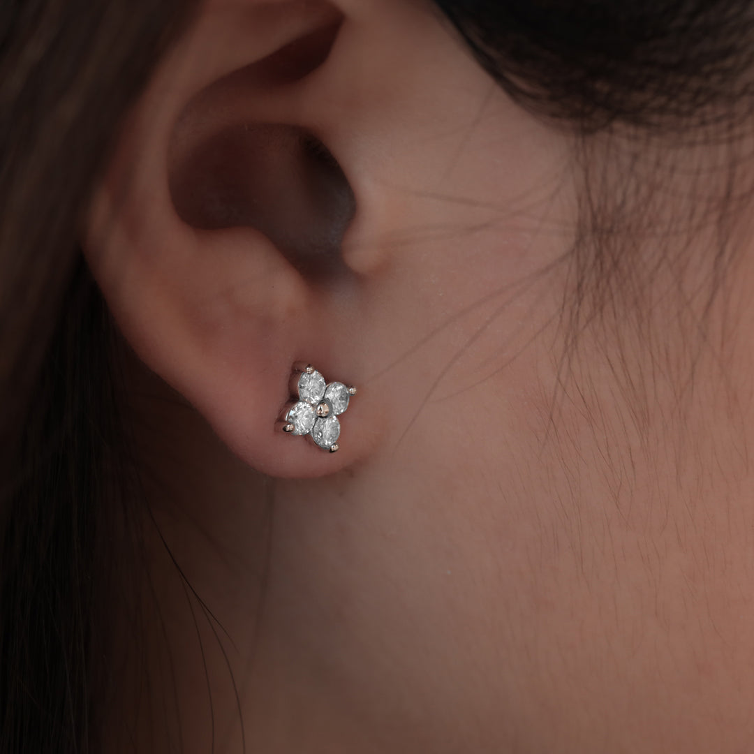 4 Round Diamonds 14K Solid Gold Earrings Studs