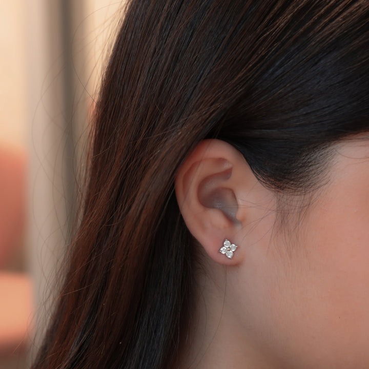 4 Round Diamonds 14K Solid Gold Earrings Studs