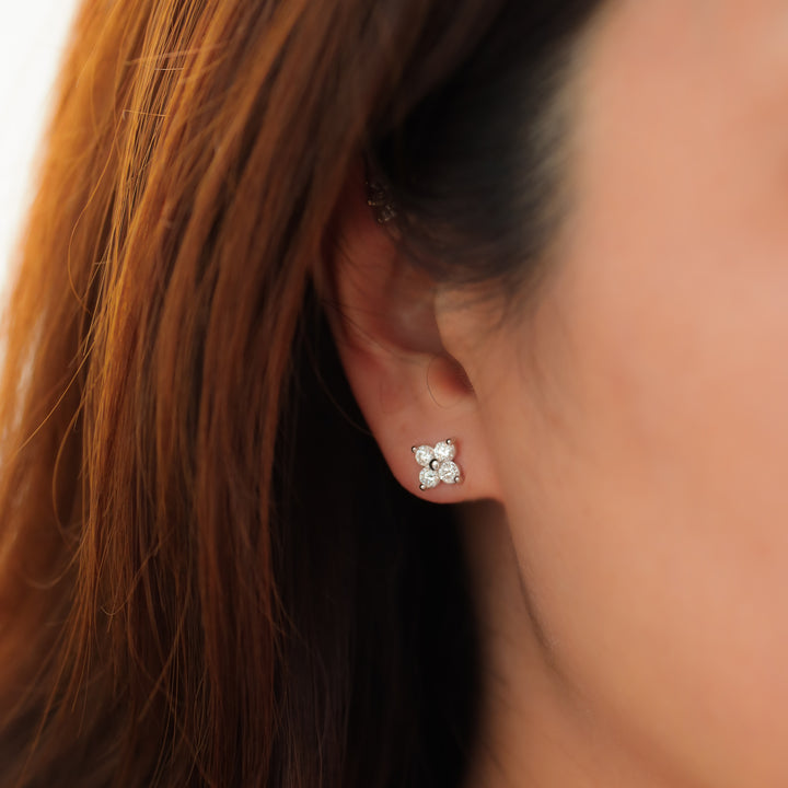 4 Round Diamonds 14K Solid Gold Earrings Studs