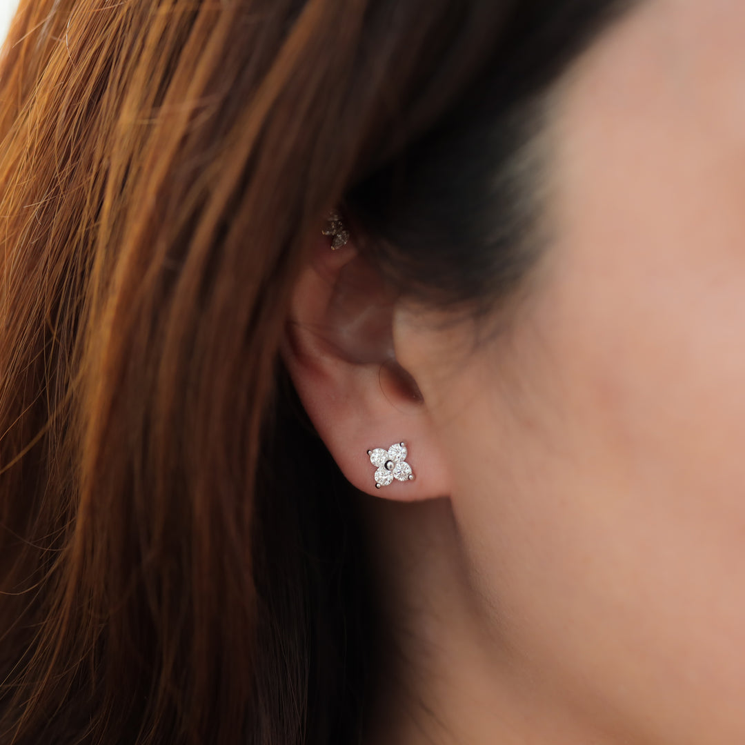 4 Round Diamonds 14K Solid Gold Earrings Studs
