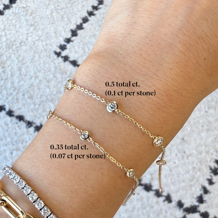 Five Diamond Station 14K Gold Bracelet – Lab Grown 5 Diamond Bezel Bracelet