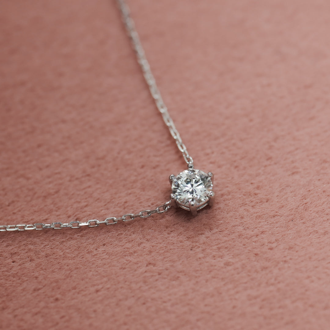 Lab Grown 6 Prong Diamond Solitaire Necklace on 14K Solid Gold Chain (1 ct. - 2 ct.)