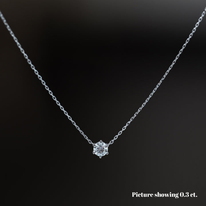 Lab Grown 6 Prong Diamond Solitaire Necklace on 14K Solid Gold Chain (1 ct. - 2 ct.)