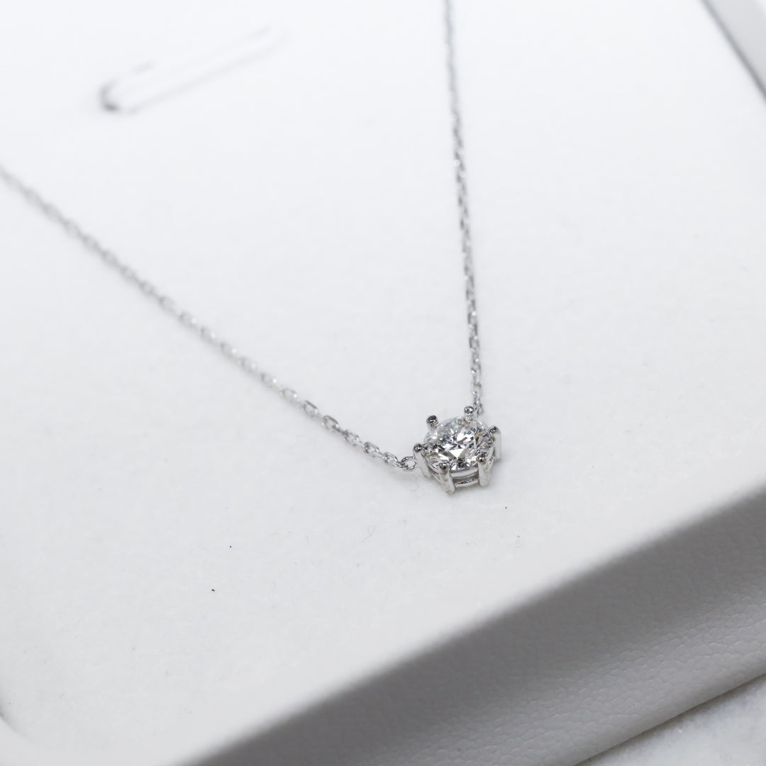 Lab Grown 6 Prong Diamond Solitaire Necklace on 14K Solid Gold Chain (1 ct. - 2 ct.)