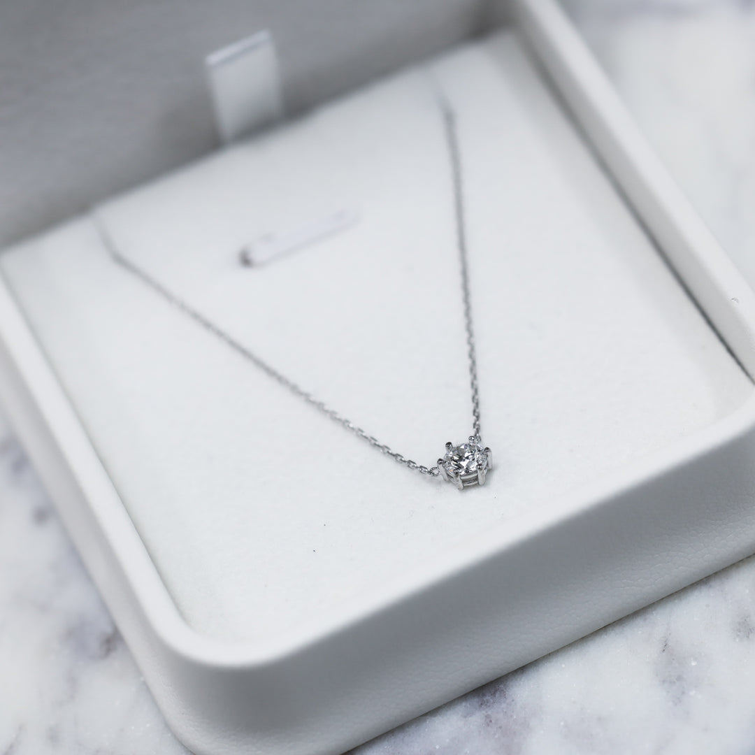 Lab Grown 6 Prong Diamond Solitaire Necklace on 14K Solid Gold Chain (1 ct. - 2 ct.)