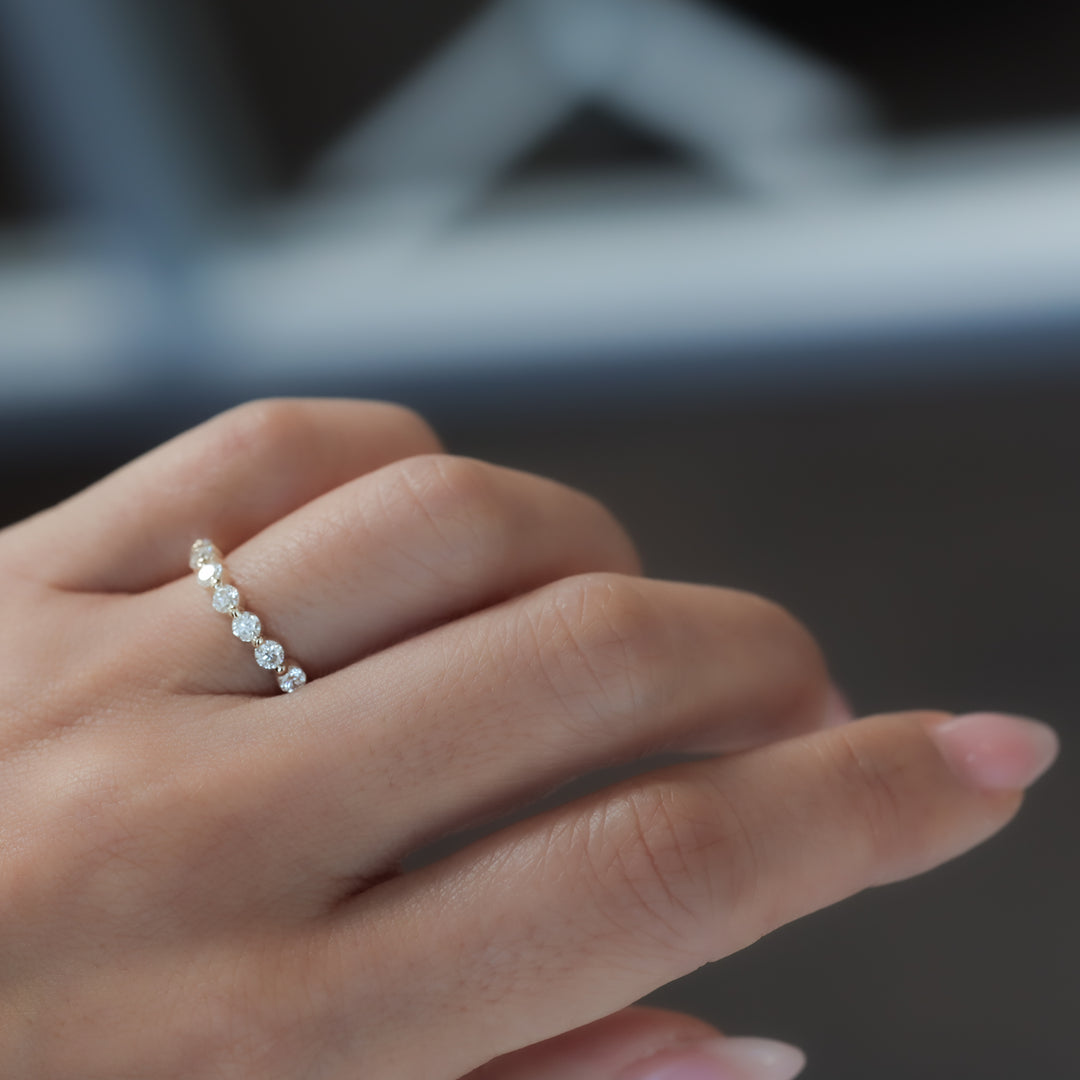 8 Stones Half Eternity floating Diamond Ring – 14K Solid Gold Stacking Wedding or Anniversary Band