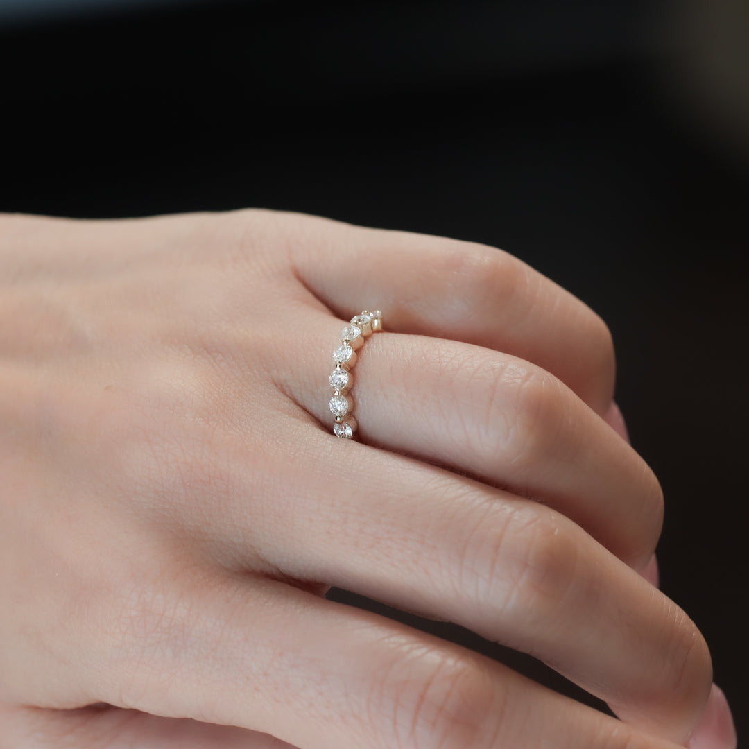 8 Stones Half Eternity floating Diamond Ring – 14K Solid Gold Stacking Wedding or Anniversary Band