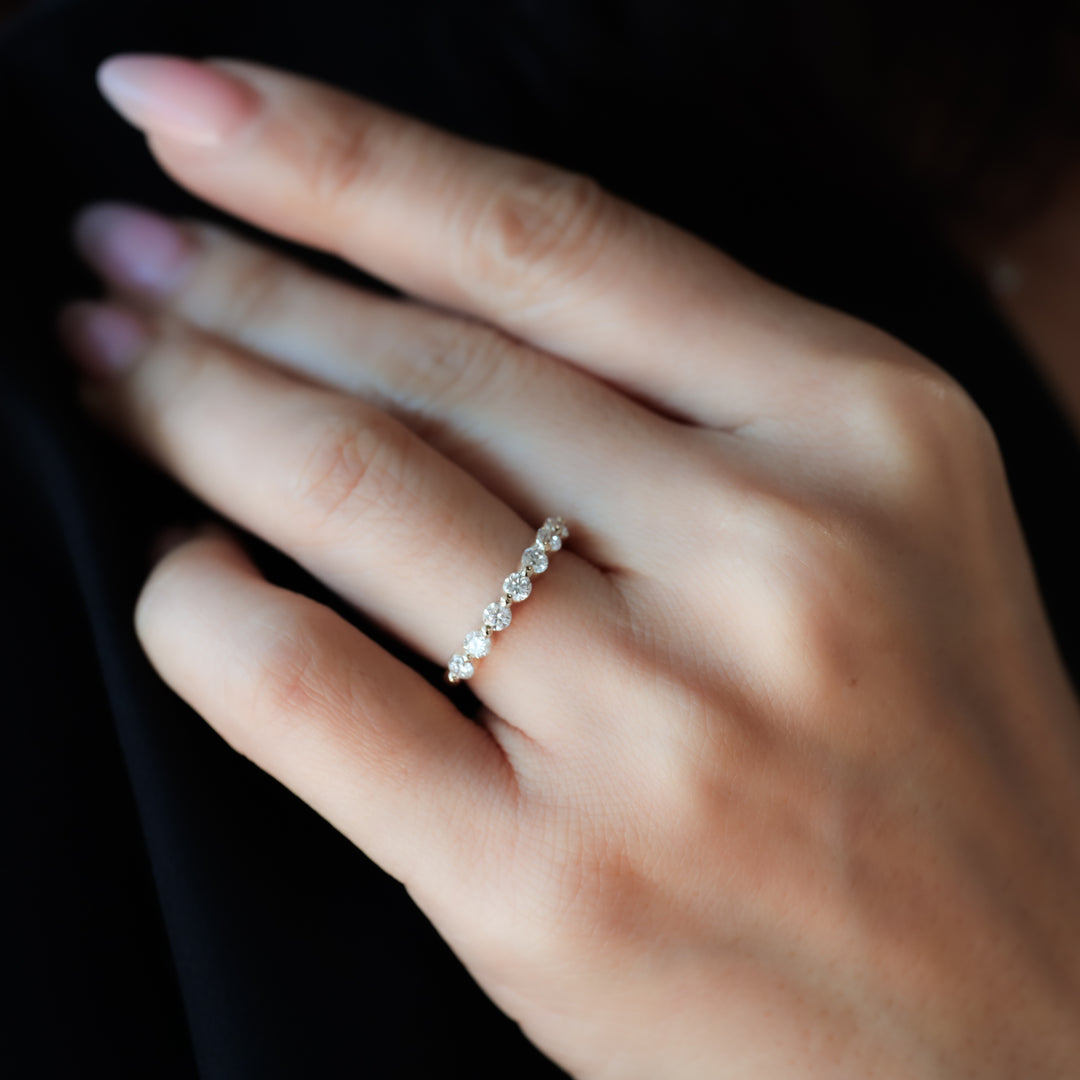 8 Stones Half Eternity floating Diamond Ring – 14K Solid Gold Stacking Wedding or Anniversary Band