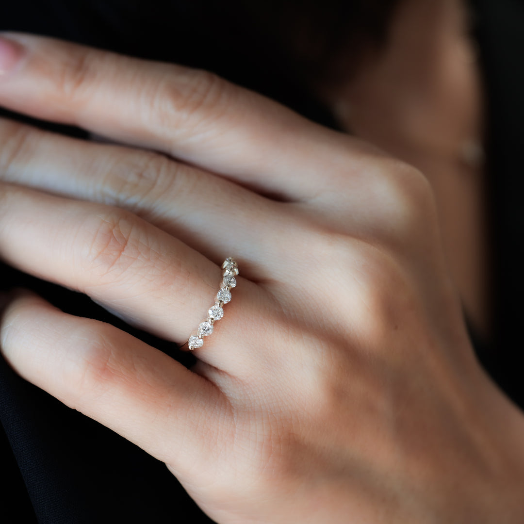 8 Stones Half Eternity floating Diamond Ring – 14K Solid Gold Stacking Wedding or Anniversary Band