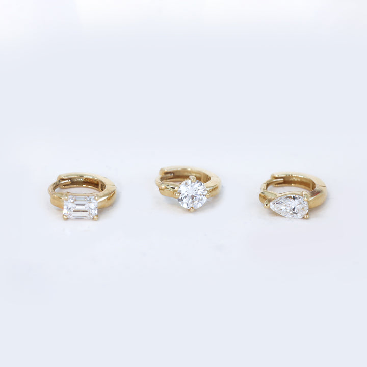 Huggie Hoop Earrings with Round / Pear /  Emerald Lab Grown Diamond – 9mm (0.4 ct.tw. pair)