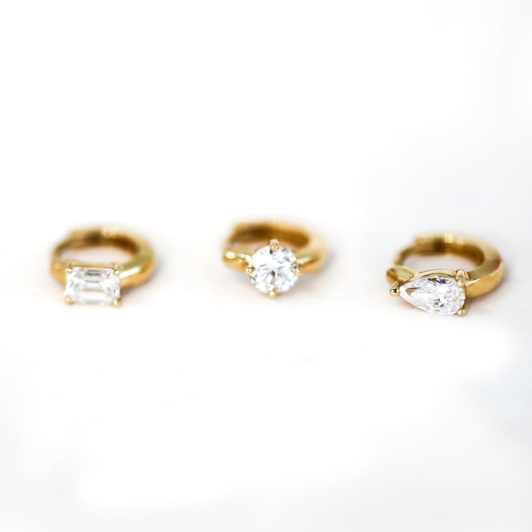Huggie Hoop Earrings with Round / Pear /  Emerald Lab Grown Diamond – 9mm (0.4 ct.tw. pair)