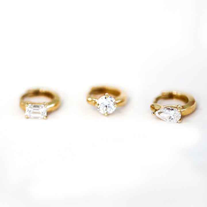 Huggie Hoop Earrings with Round / Pear /  Emerald Lab Grown Diamond – 9mm (0.4 ct.tw. pair)