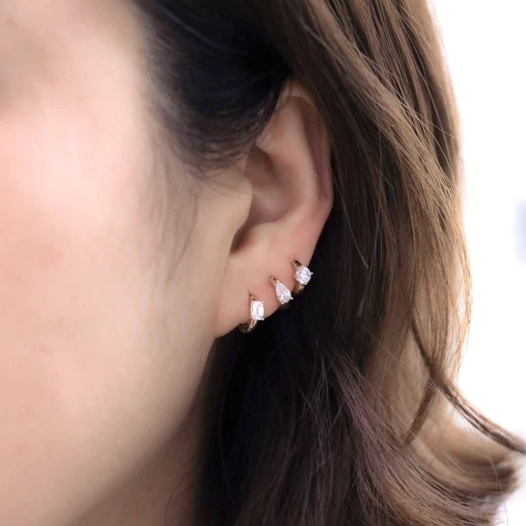 Huggie Hoop Earrings with Round / Pear /  Emerald Lab Grown Diamond – 9mm (0.4 ct.tw. pair)