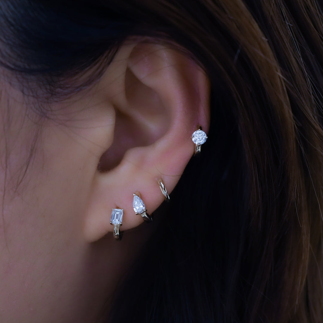 Huggie Hoop Earrings with Round / Pear /  Emerald Lab Grown Diamond – 9mm (0.4 ct.tw. pair)
