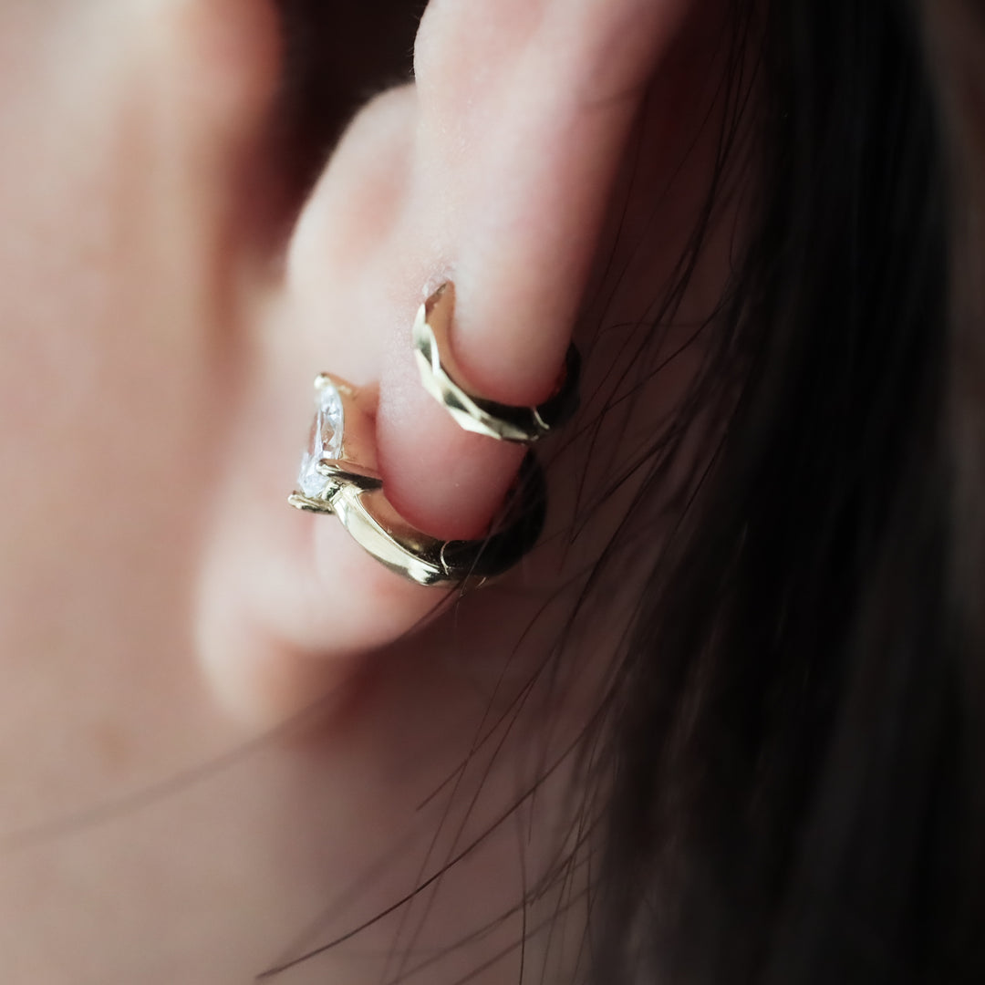 Huggie Hoop Earrings with Round / Pear /  Emerald Lab Grown Diamond – 9mm (0.4 ct.tw. pair)