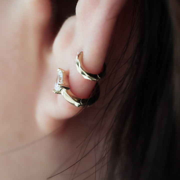 Huggie Hoop Earrings with Round / Pear /  Emerald Lab Grown Diamond – 9mm (0.4 ct.tw. pair)