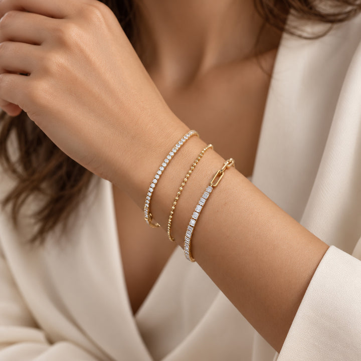 Baguette Tennis Diamond & Paperclip Chain Bracelet – 14K Solid Gold