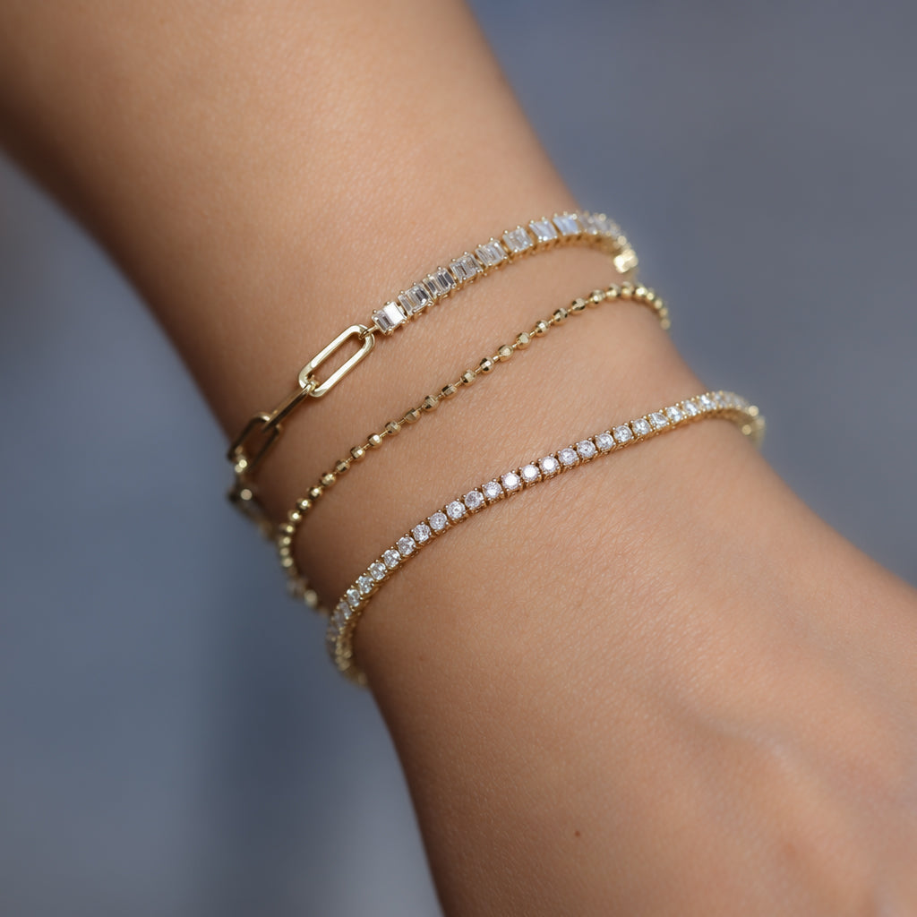Baguette Tennis Diamond & Paperclip Chain Bracelet – 14K Solid Gold