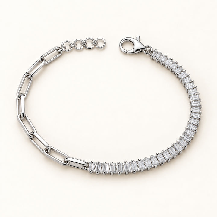 Baguette Tennis Diamond & Paperclip Chain Bracelet – 14K Solid Gold