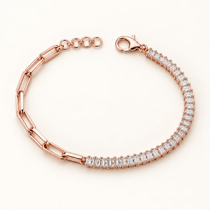 Baguette Tennis Diamond & Paperclip Chain Bracelet – 14K Solid Gold